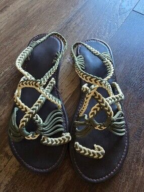 Braided Olive and Cream Women's Sandals